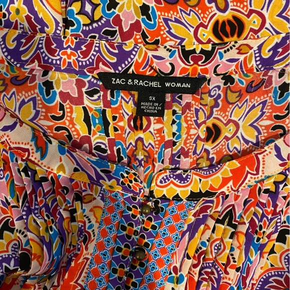 Zac & Rachel Colorful Bohemian Floral 3/4 Sleeve Blouse NWOT Size 3X - Picture 8 of 10
